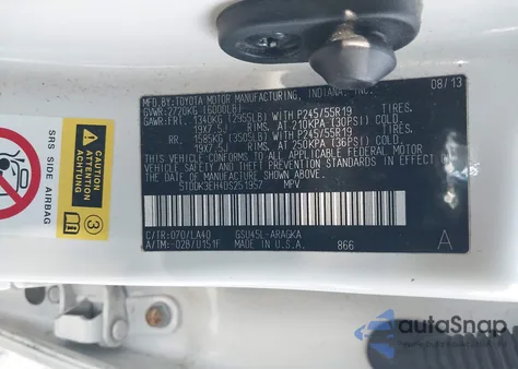 2013 Toyota Highlander Limited V6 z USA, uszkodzony, nr VIN 5TDDK3EH4DS251957